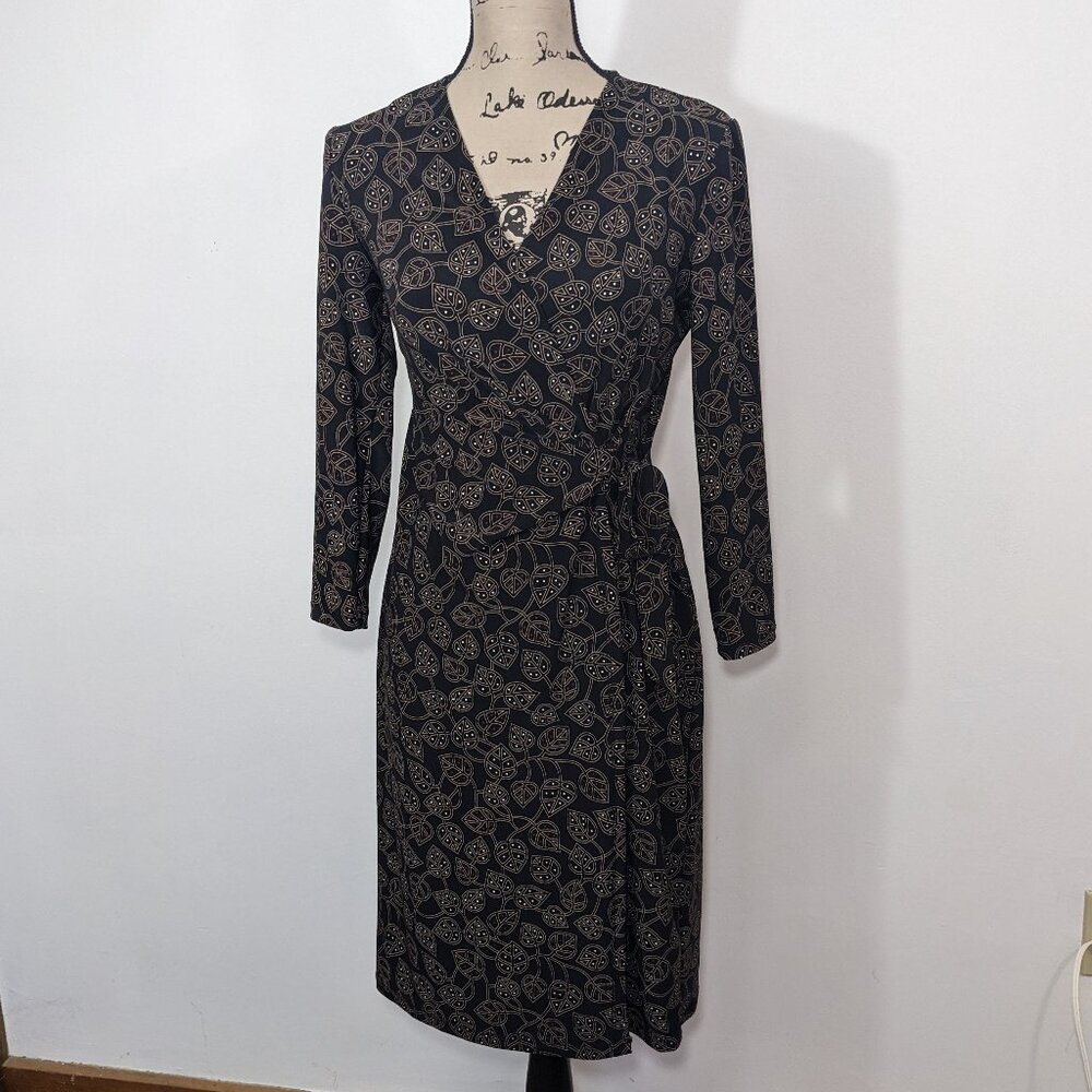 NWT $99 ANNE KLEIN Womens Havana Career Dress Leaves Brown Black Sz Small  S